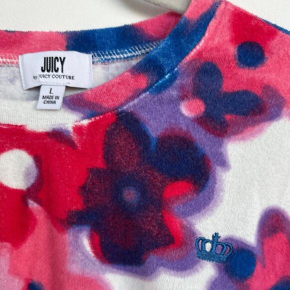 Juicy Couture Terry Cloth Floral Crop Short Sleeve Shirt, Size L, NWOT - Picture 2 of 5